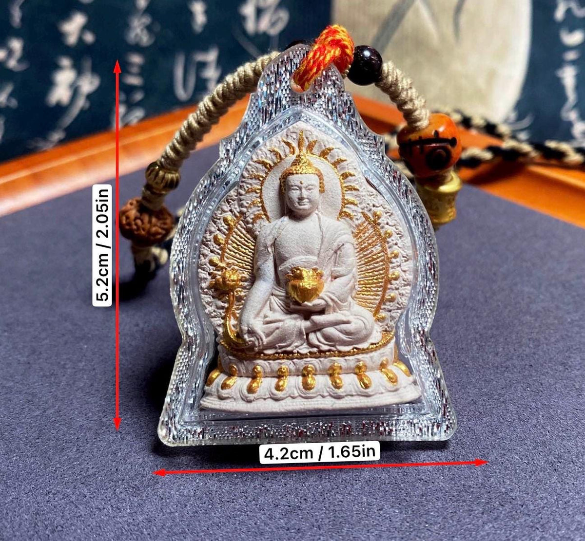Hand Painted Medicine Buddha Pendant, Tibetan Tsa Tsa Sacred Incense Ash Necklace, Miniature Thangka Buddhist Amulet Protection Jewelry