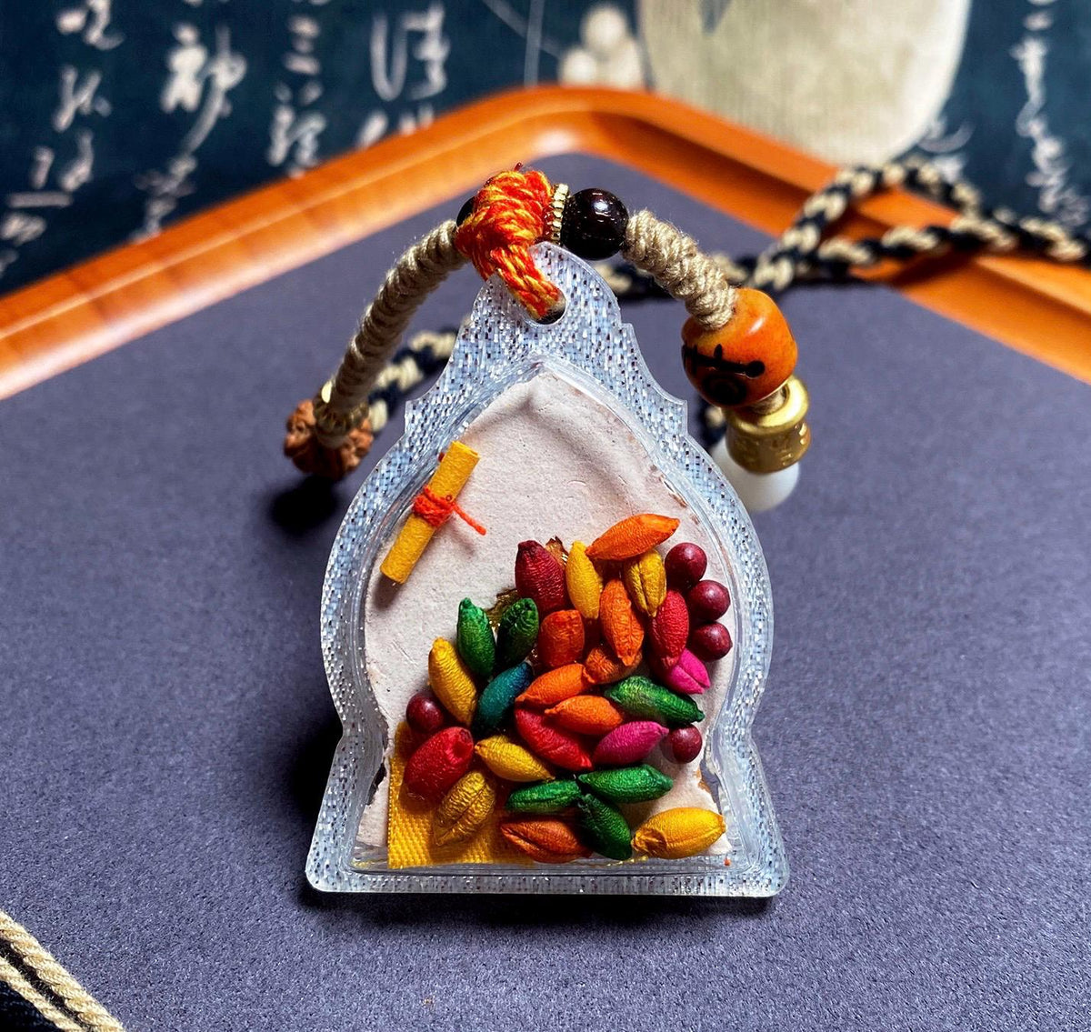 Hand Painted Medicine Buddha Pendant, Tibetan Tsa Tsa Sacred Incense Ash Necklace, Miniature Thangka Buddhist Amulet Protection Jewelry