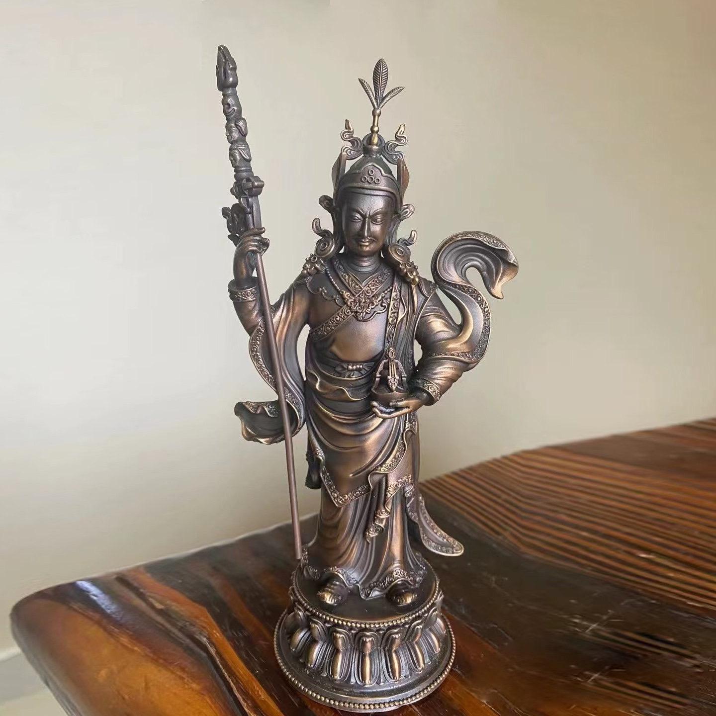 Padmasambhava Statue, Solid Brass Standing Guru Rinpoche, Nepalese Tibetan Buddhist Altar Sculpture, Himalayan Art Home Shrine Decor