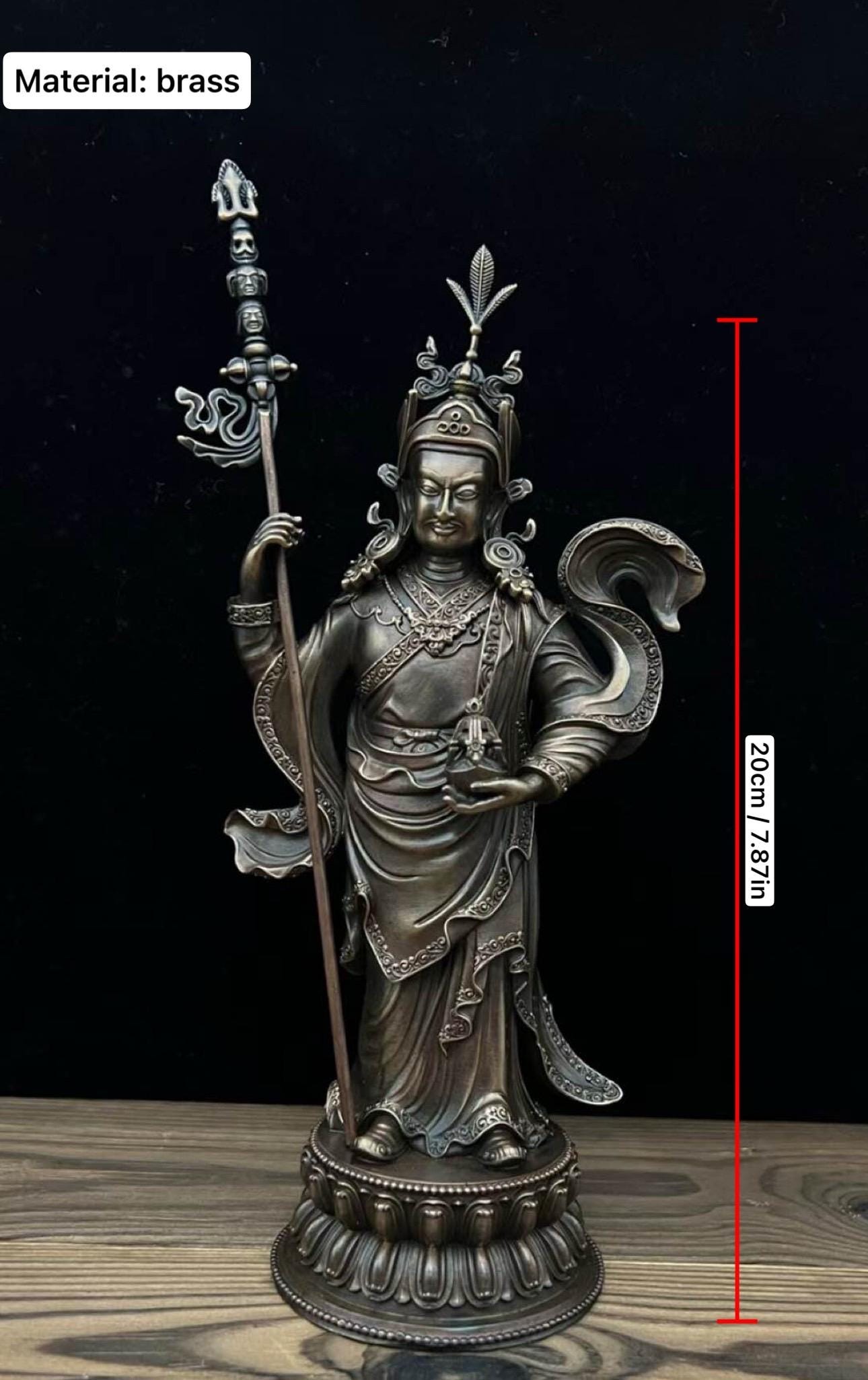 Padmasambhava Statue, Solid Brass Standing Guru Rinpoche, Nepalese Tibetan Buddhist Altar Sculpture, Himalayan Art Home Shrine Decor