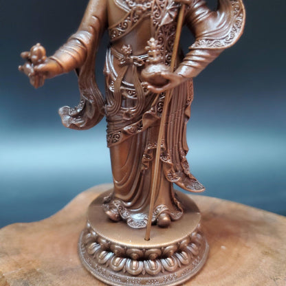 Padmasambhava Statue, Solid Brass Standing Guru Rinpoche, Nepalese Tibetan Buddhist Altar Sculpture, Himalayan Art Home Shrine Decor