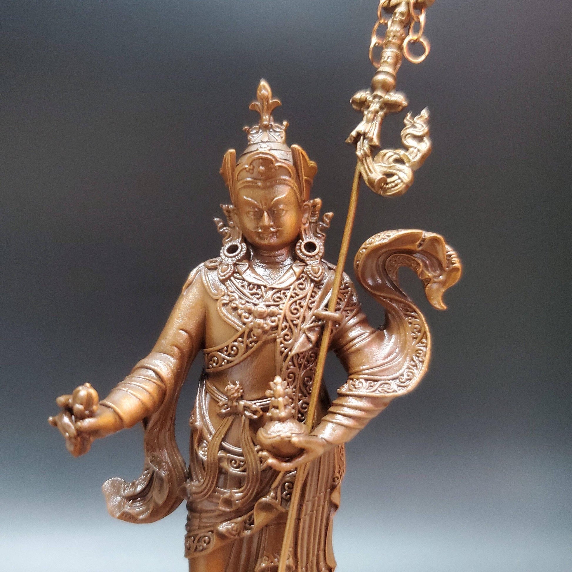 Padmasambhava Statue, Solid Brass Standing Guru Rinpoche, Nepalese Tibetan Buddhist Altar Sculpture, Himalayan Art Home Shrine Decor