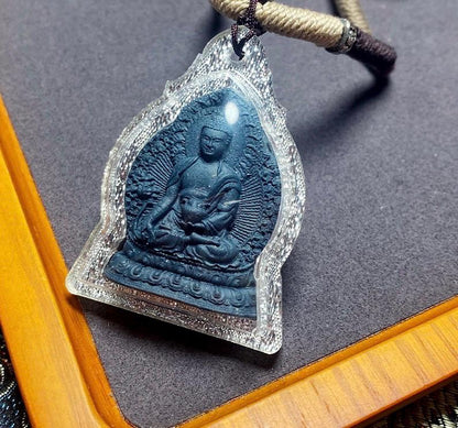Medicine Buddha Thangka Pendant, Tibetan Medicine Tsa Tsa Ghau Box Necklace, Buddhist Protection Amulet, Vintage Himalayan Spiritual Jewelry