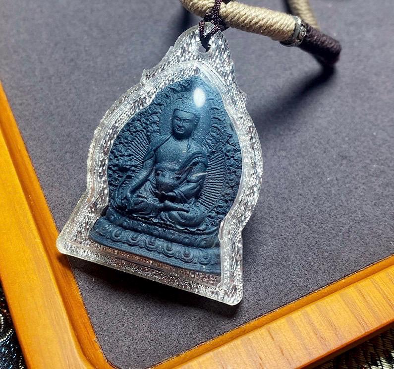 Medicine Buddha Thangka Pendant, Tibetan Medicine Tsa Tsa Ghau Box Necklace, Buddhist Protection Amulet, Vintage Himalayan Spiritual Jewelry