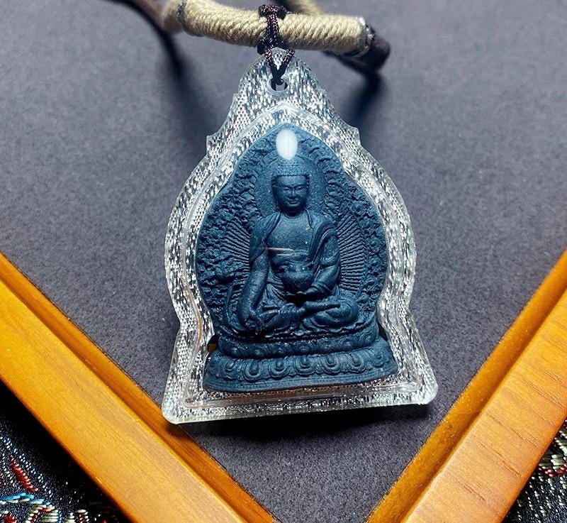 Medicine Buddha Thangka Pendant, Tibetan Medicine Tsa Tsa Ghau Box Necklace, Buddhist Protection Amulet, Vintage Himalayan Spiritual Jewelry