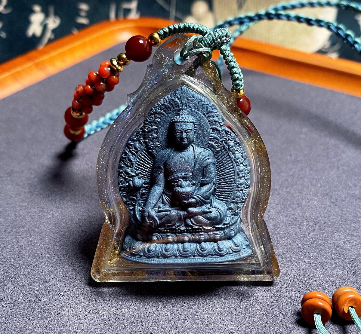 Medicine Buddha Thangka Pendant, Tibetan Medicine Tsa Tsa Ghau Box Necklace, Buddhist Protection Amulet, Vintage Himalayan Spiritual Jewelry