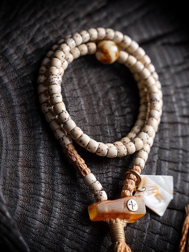 Tibetan 108 Star Moon Bodhi Seed Mala Original White Space Design Buddhist Prayer Beads Meditation Wrap Bracelet for Women