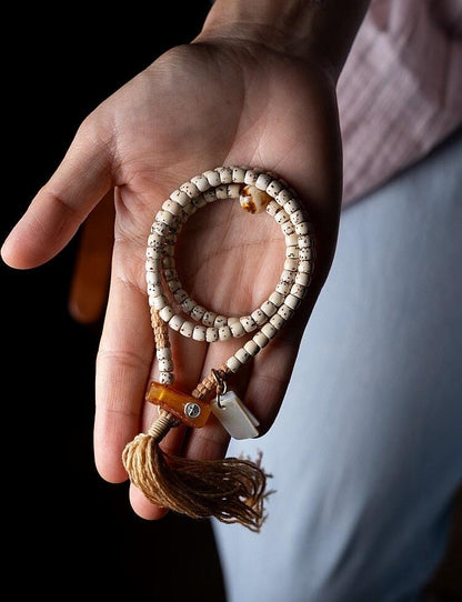 Tibetan 108 Star Moon Bodhi Seed Mala Original White Space Design Buddhist Prayer Beads Meditation Wrap Bracelet for Women