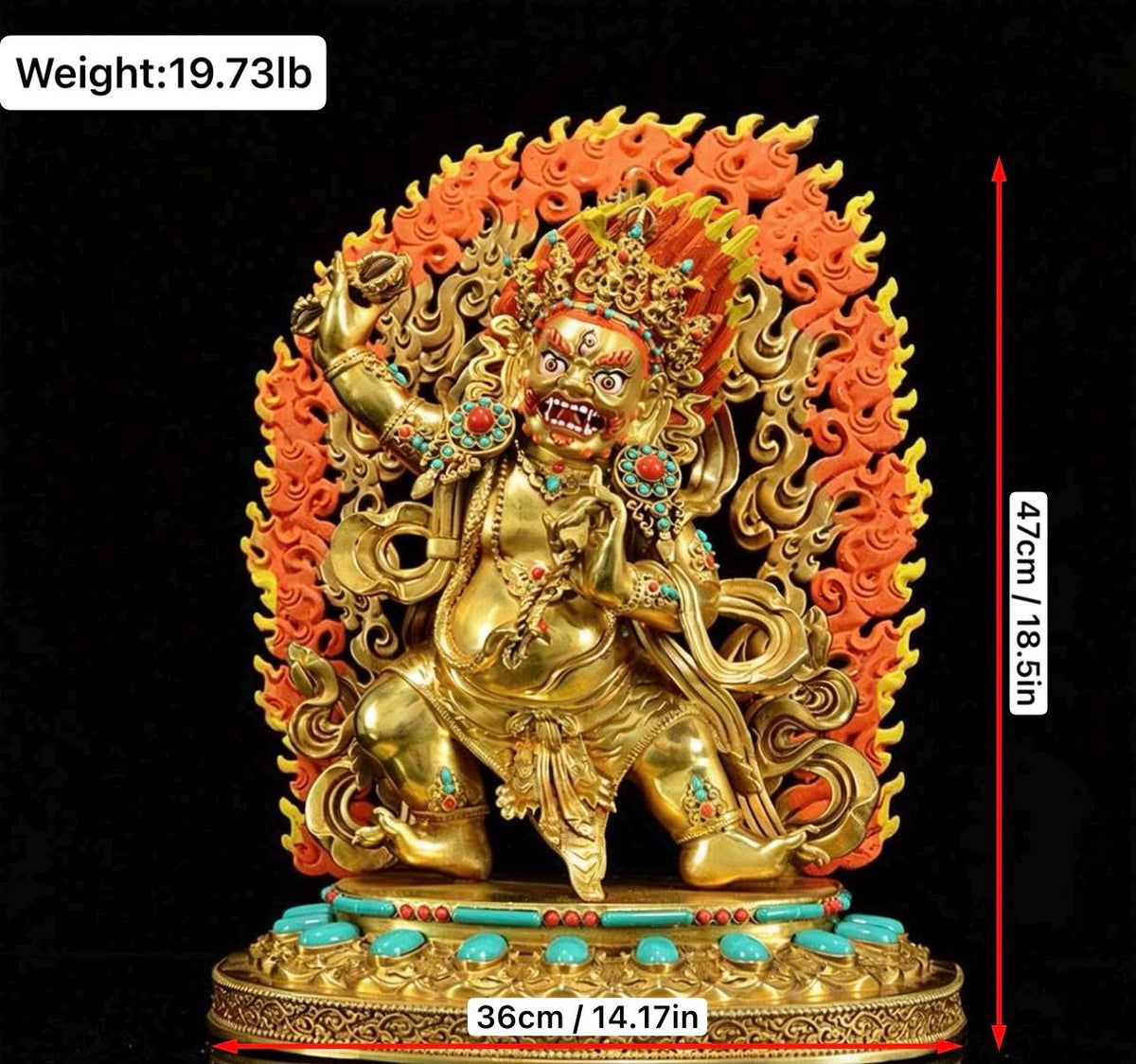 Gilt Brass Vajrapani Statue Wrathful Tibetan Buddhist Deity Mahabala Home Altar Decor Turquoise Inlaid Protection Guardian Bodhisattva