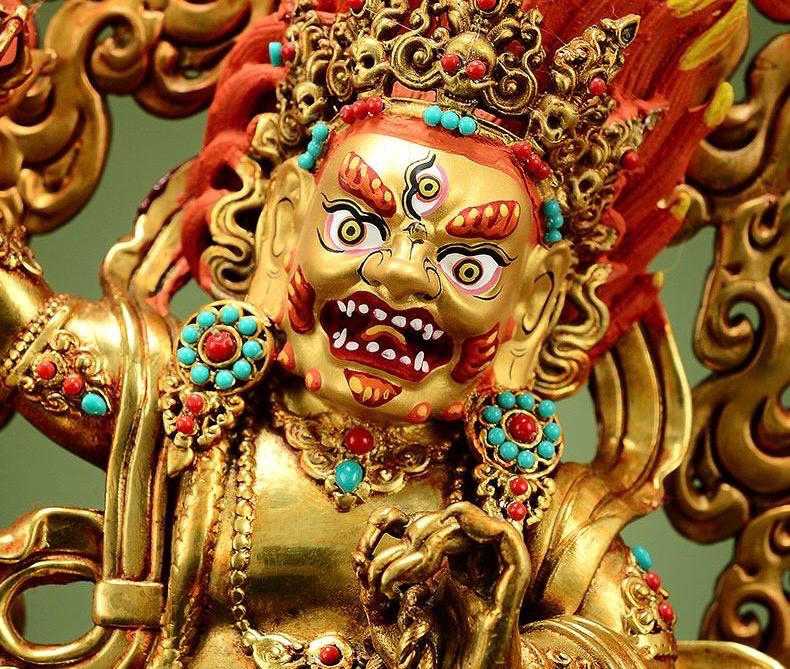 Gilt Brass Vajrapani Statue Wrathful Tibetan Buddhist Deity Mahabala Home Altar Decor Turquoise Inlaid Protection Guardian Bodhisattva