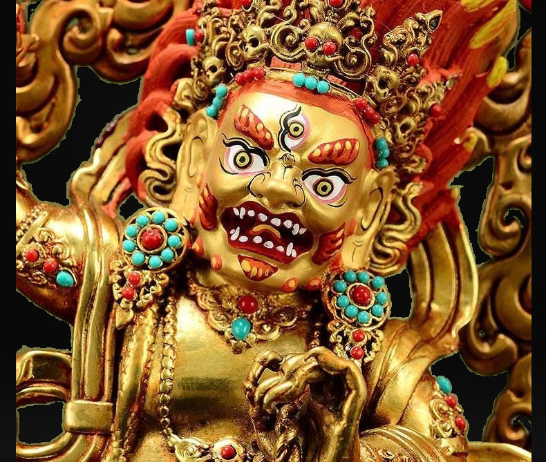 Gilt Brass Vajrapani Statue Wrathful Tibetan Buddhist Deity Mahabala Home Altar Decor Turquoise Inlaid Protection Guardian Bodhisattva