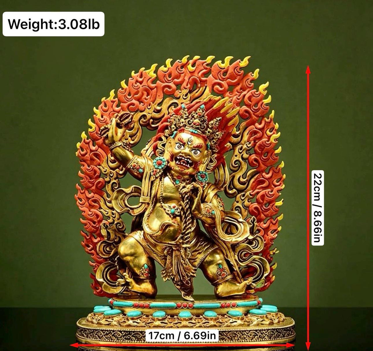Gilt Brass Vajrapani Statue Wrathful Tibetan Buddhist Deity Mahabala Home Altar Decor Turquoise Inlaid Protection Guardian Bodhisattva