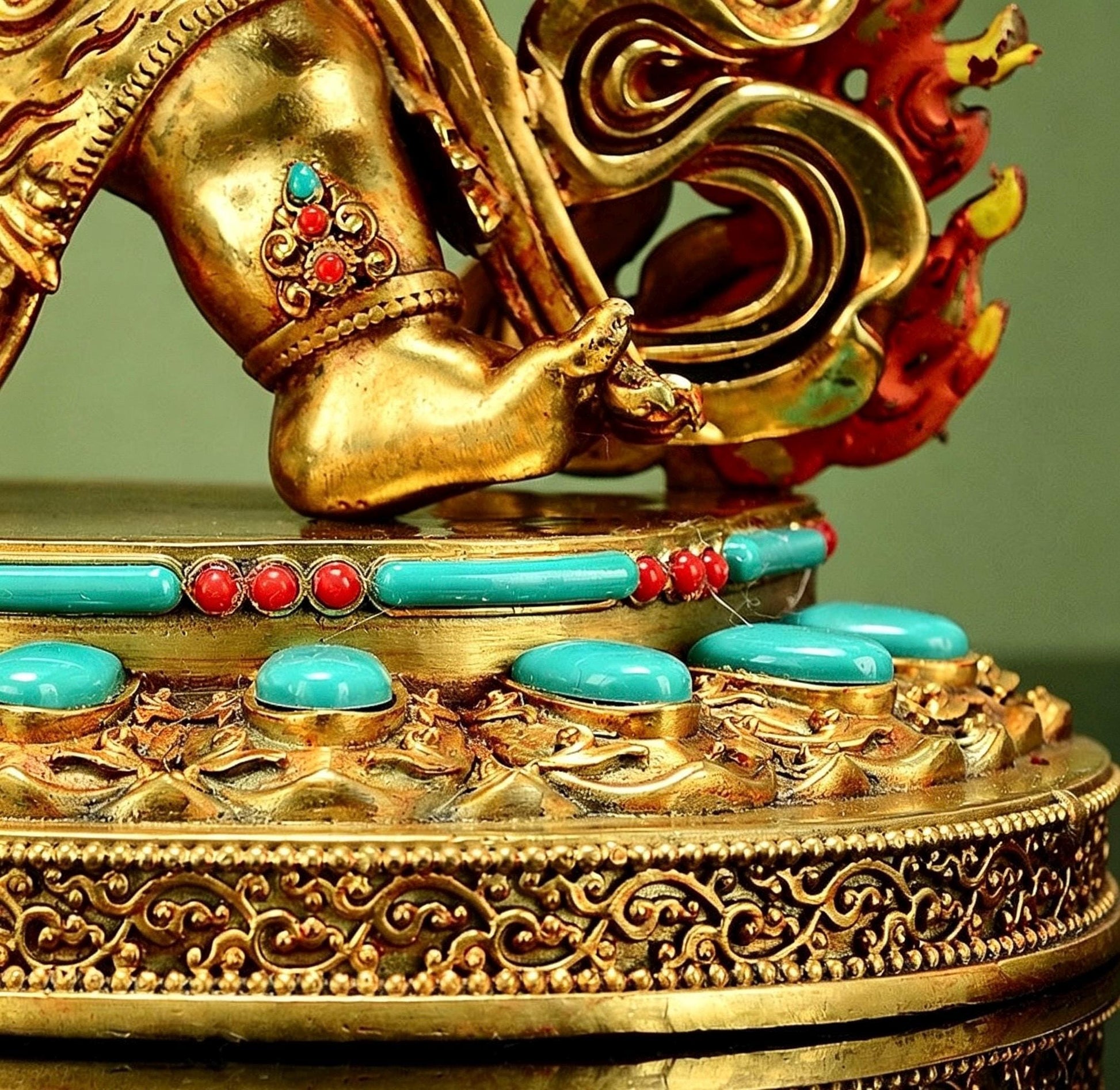 Gilt Brass Vajrapani Statue Wrathful Tibetan Buddhist Deity Mahabala Home Altar Decor Turquoise Inlaid Protection Guardian Bodhisattva