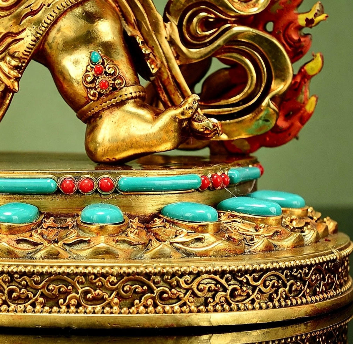 Gilt Brass Vajrapani Statue Wrathful Tibetan Buddhist Deity Mahabala Home Altar Decor Turquoise Inlaid Protection Guardian Bodhisattva