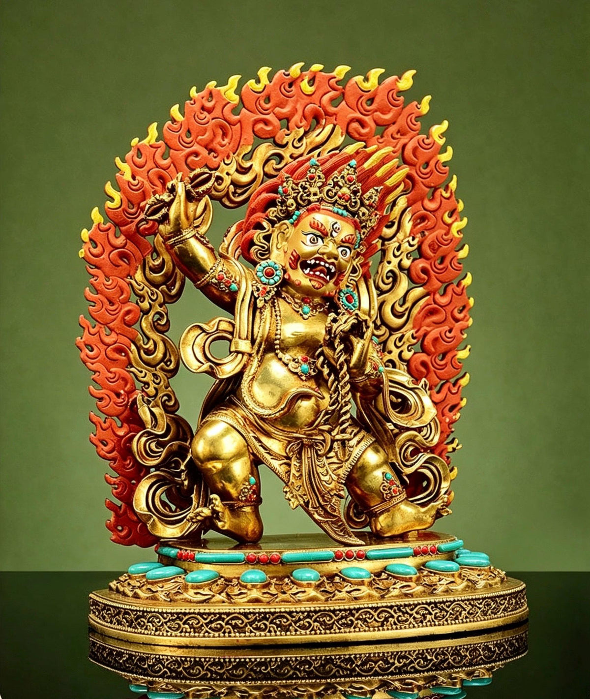 Gilt Brass Vajrapani Statue Wrathful Tibetan Buddhist Deity Mahabala Home Altar Decor Turquoise Inlaid Protection Guardian Bodhisattva