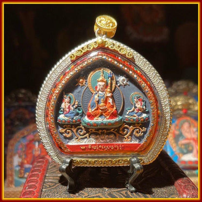 Tibetan Padmasambhava Thangka Ghau Box Necklace Hand-Painted Mineral Pigment Tsa Tsa Amulet Pendant Protective Buddhist Talisman