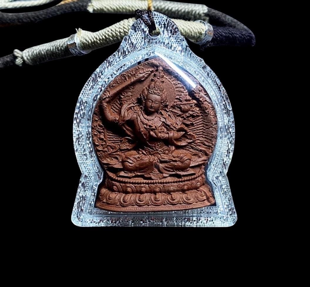 Medicinal Tsa Tsa Manjushri Pendant, Tibetan Antique Gau Box Necklace, Sacred Buddhist Amulet, Wisdom Bodhisattva Talisman, Spiritual Gift