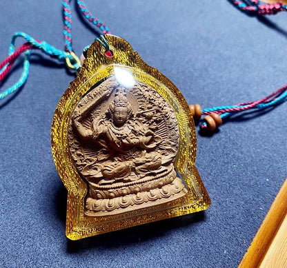 Medicinal Tsa Tsa Manjushri Pendant, Tibetan Antique Gau Box Necklace, Sacred Buddhist Amulet, Wisdom Bodhisattva Talisman, Spiritual Gift