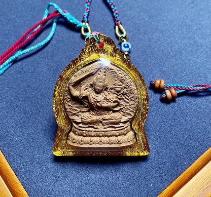 Medicinal Tsa Tsa Manjushri Pendant, Tibetan Antique Gau Box Necklace, Sacred Buddhist Amulet, Wisdom Bodhisattva Talisman, Spiritual Gift