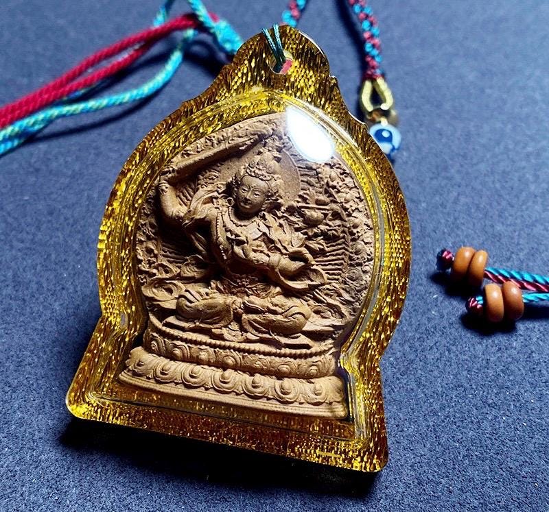 Medicinal Tsa Tsa Manjushri Pendant, Tibetan Antique Gau Box Necklace, Sacred Buddhist Amulet, Wisdom Bodhisattva Talisman, Spiritual Gift