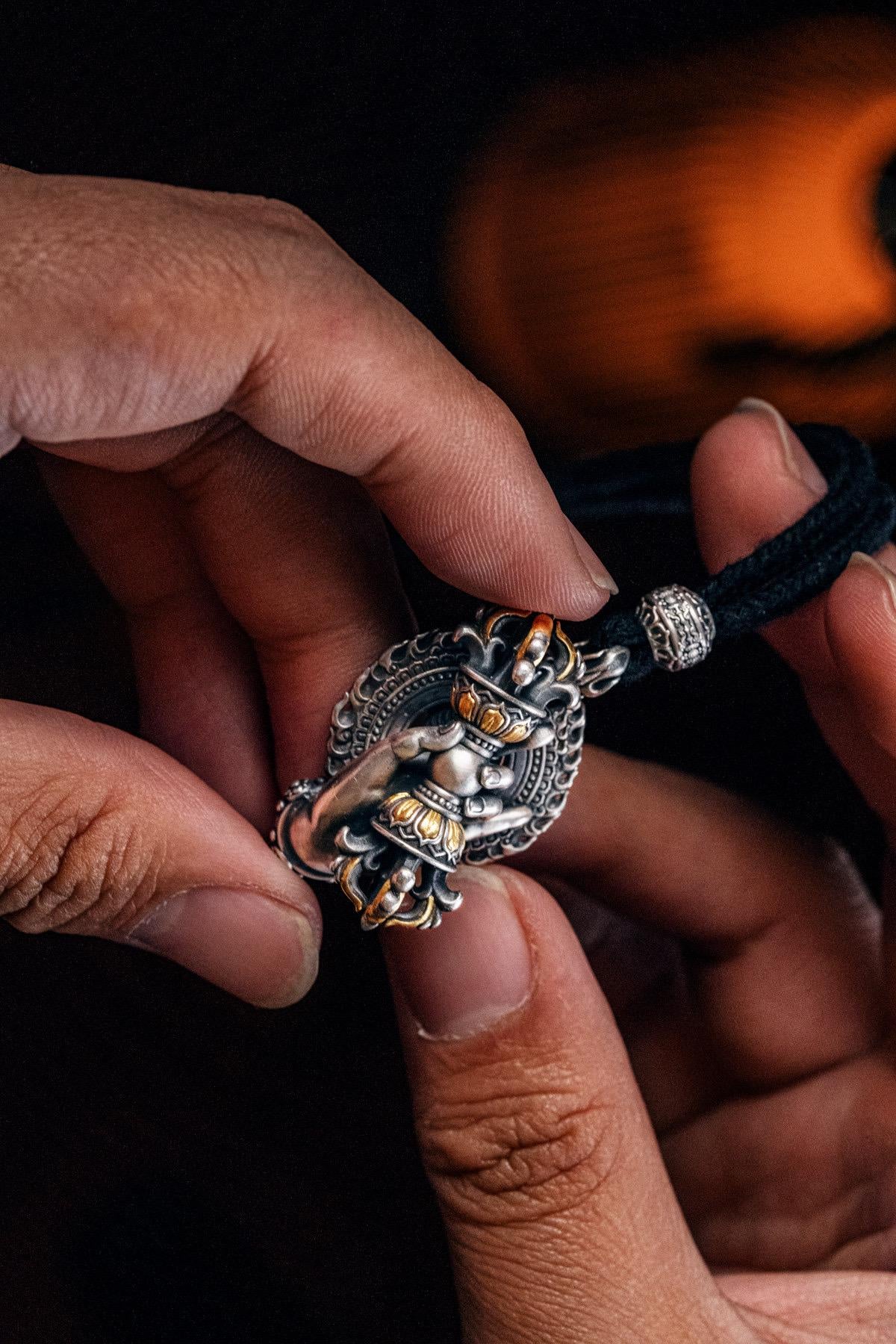 Vajrapani Vajra Pendant 925 Sterling Silver Handcrafted Gold Accent Buddhist Amulet Talisman Tibetan Dorje Protection Necklace Gift Men