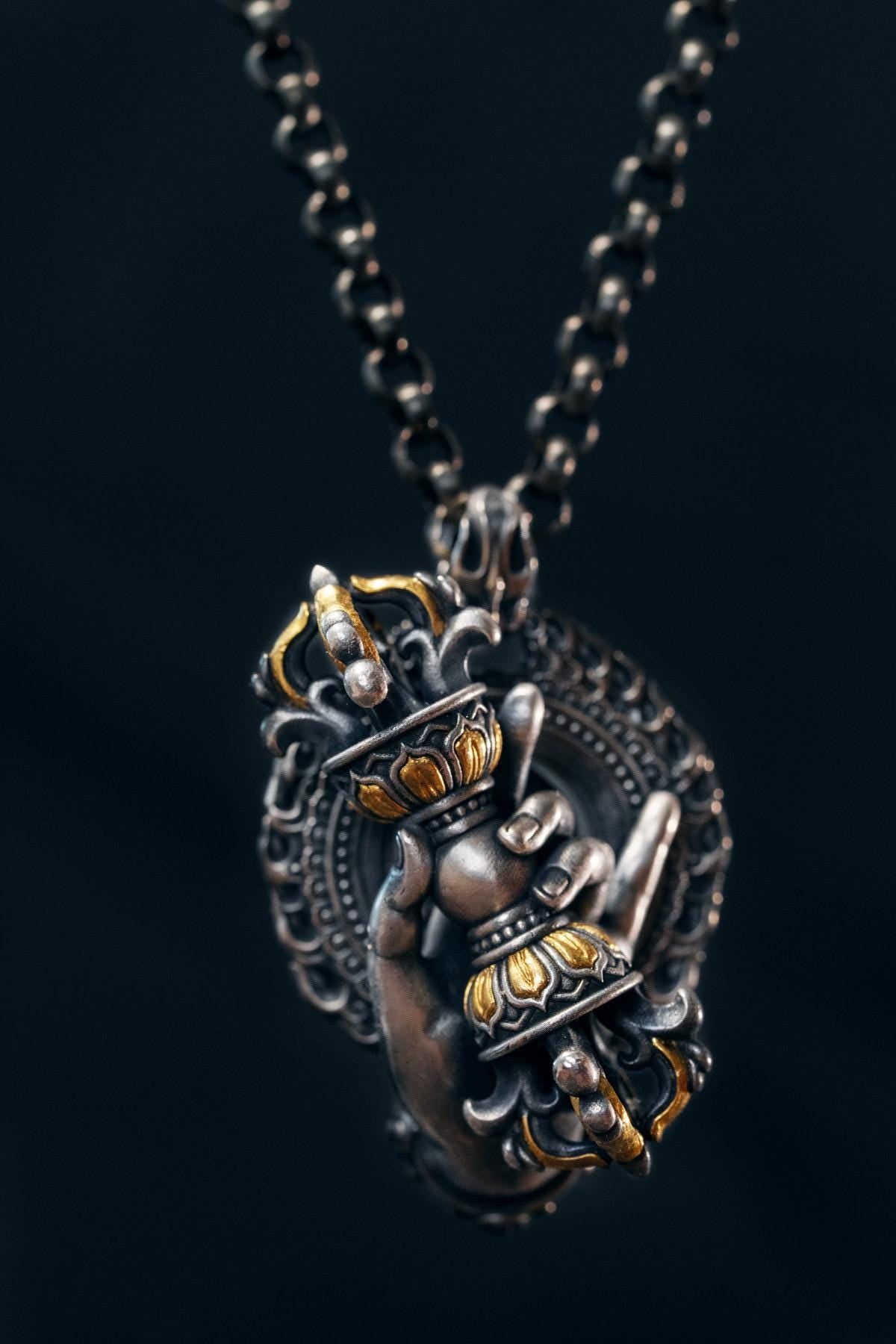 Vajrapani Vajra Pendant 925 Sterling Silver Handcrafted Gold Accent Buddhist Amulet Talisman Tibetan Dorje Protection Necklace Gift Men