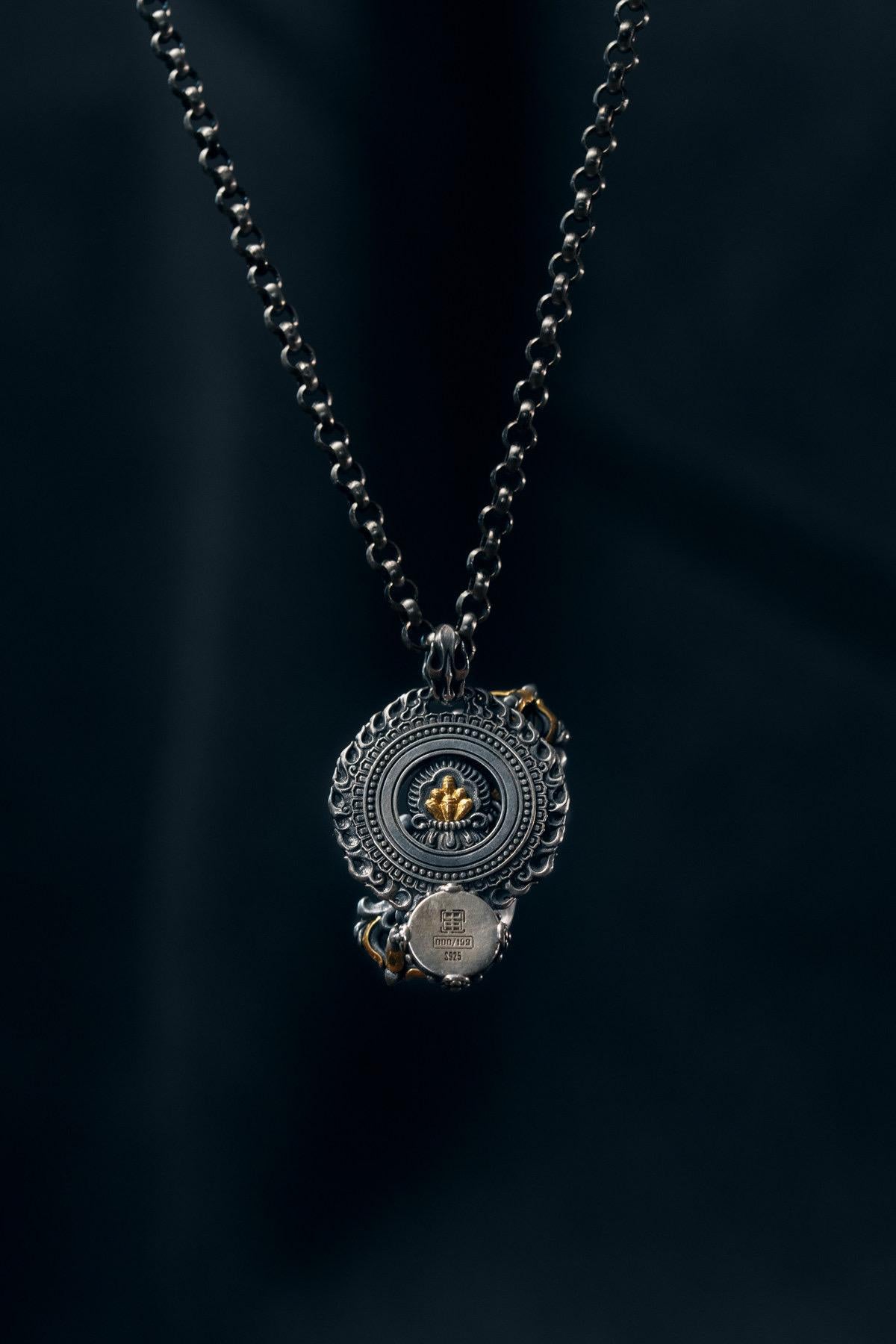 Vajrapani Vajra Pendant 925 Sterling Silver Handcrafted Gold Accent Buddhist Amulet Talisman Tibetan Dorje Protection Necklace Gift Men