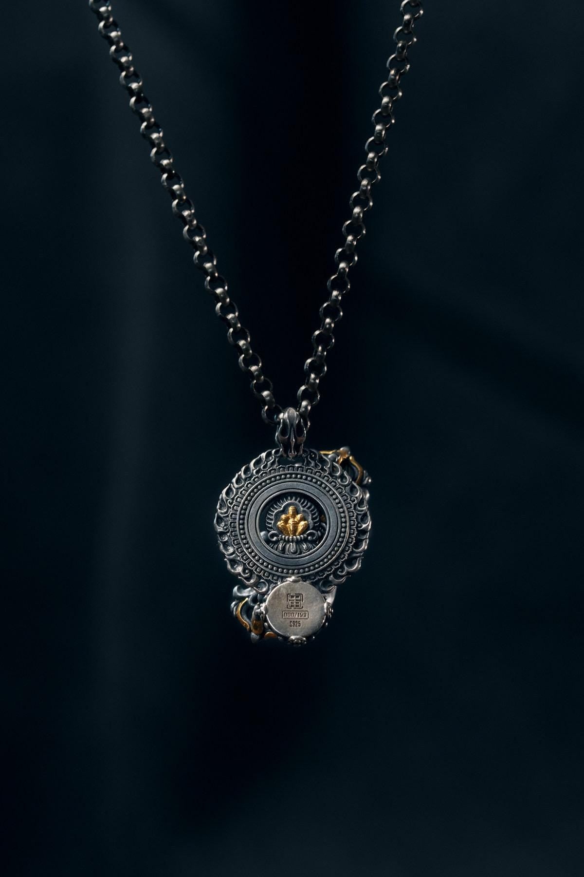 Vajrapani Vajra Pendant 925 Sterling Silver Handcrafted Gold Accent Buddhist Amulet Talisman Tibetan Dorje Protection Necklace Gift Men