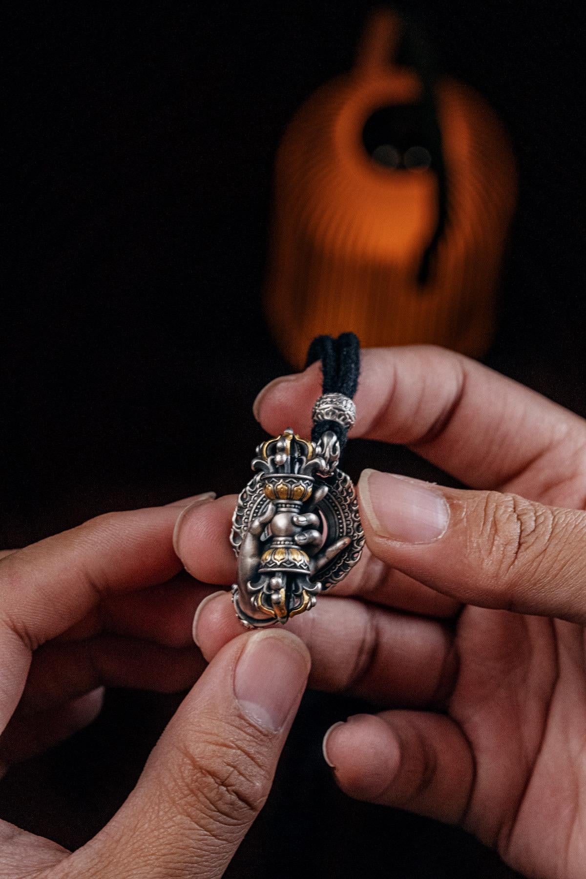 Vajrapani Vajra Pendant 925 Sterling Silver Handcrafted Gold Accent Buddhist Amulet Talisman Tibetan Dorje Protection Necklace Gift Men