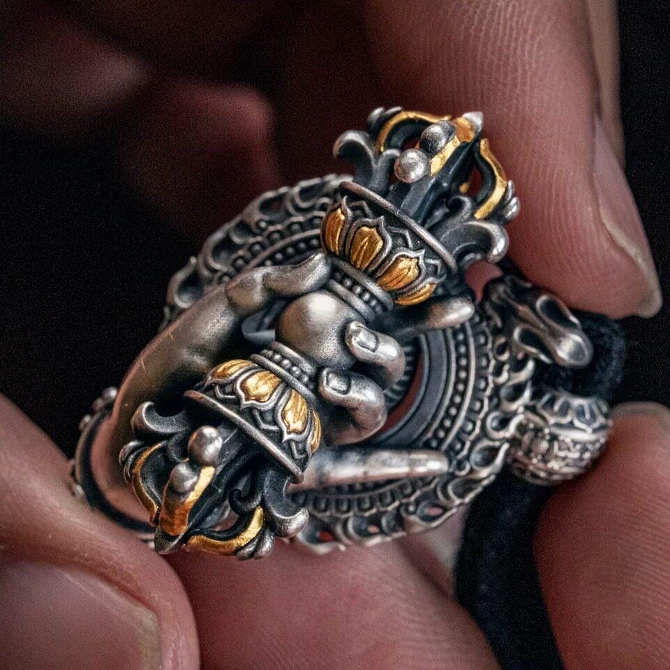 Vajrapani Vajra Pendant 925 Sterling Silver Handcrafted Gold Accent Buddhist Amulet Talisman Tibetan Dorje Protection Necklace Gift Men