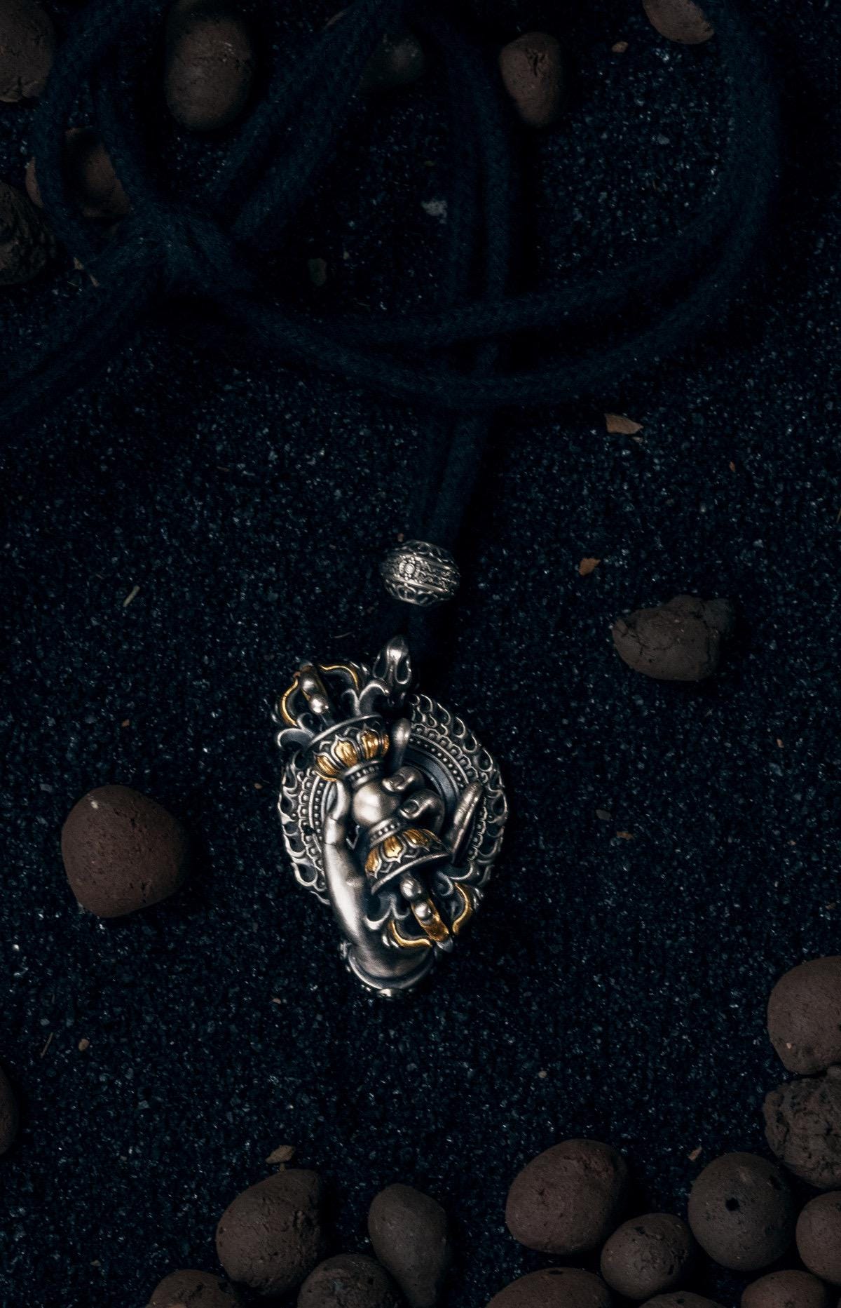 Vajrapani Vajra Pendant 925 Sterling Silver Handcrafted Gold Accent Buddhist Amulet Talisman Tibetan Dorje Protection Necklace Gift Men