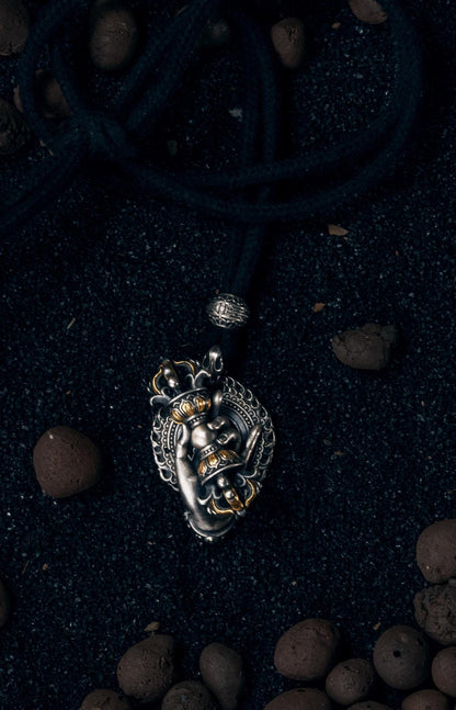 Vajrapani Vajra Pendant 925 Sterling Silver Handcrafted Gold Accent Buddhist Amulet Talisman Tibetan Dorje Protection Necklace Gift Men