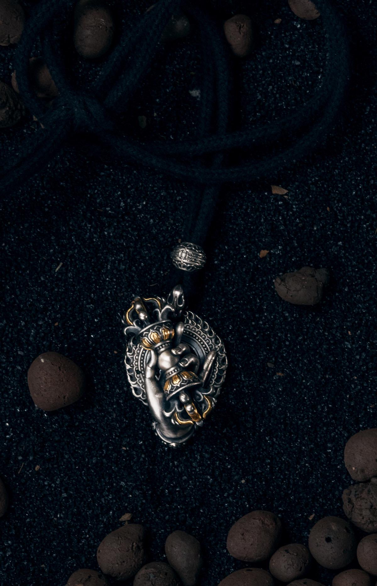 Vajrapani Vajra Pendant 925 Sterling Silver Handcrafted Gold Accent Buddhist Amulet Talisman Tibetan Dorje Protection Necklace Gift Men