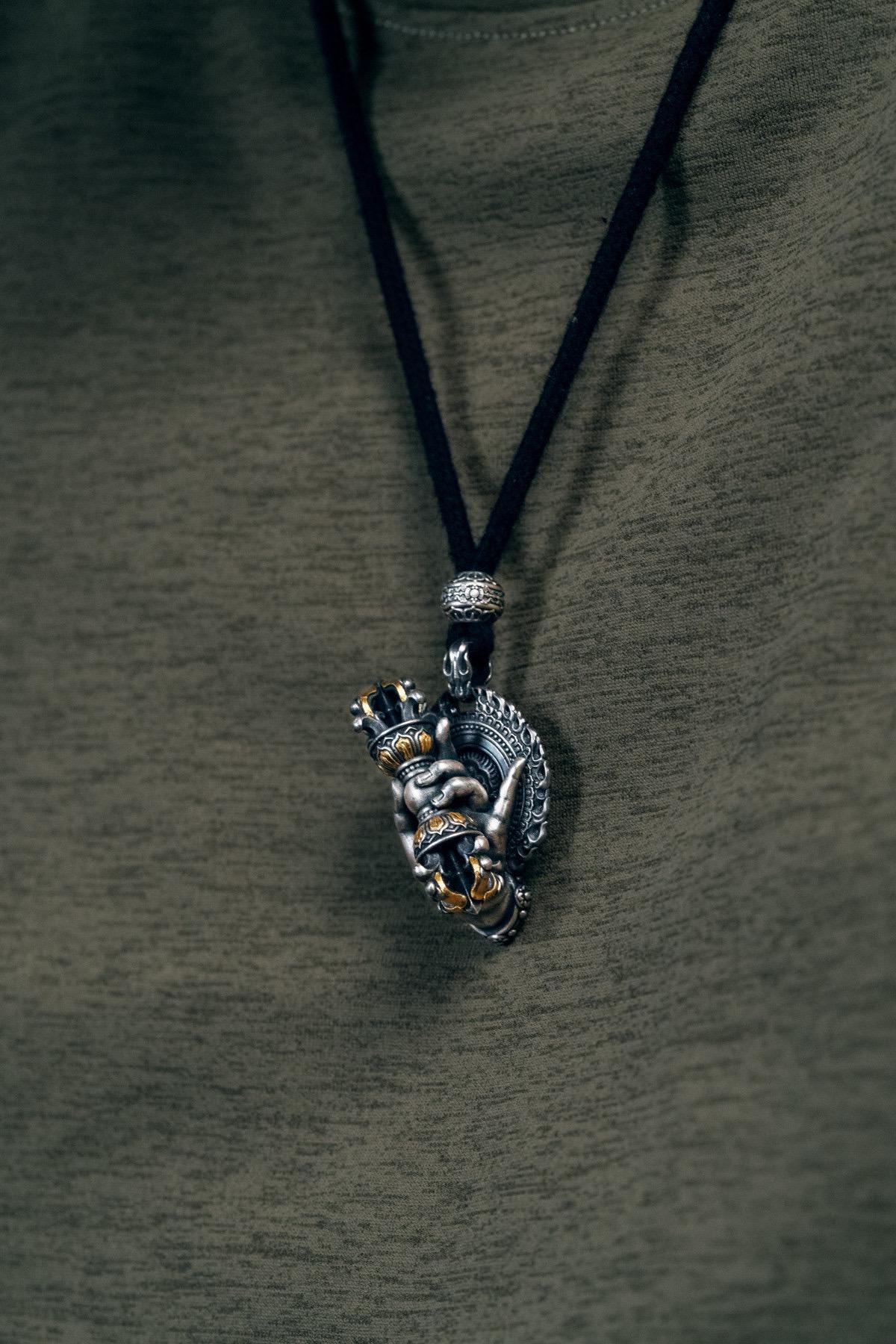 Vajrapani Vajra Pendant 925 Sterling Silver Handcrafted Gold Accent Buddhist Amulet Talisman Tibetan Dorje Protection Necklace Gift Men