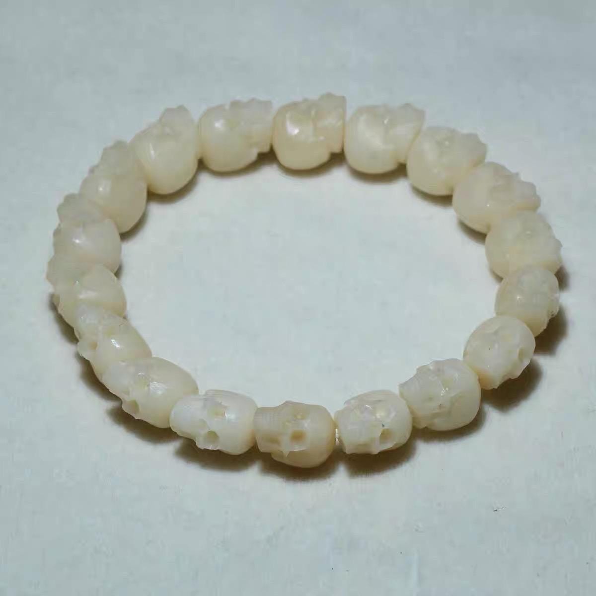 Handcrafted Tibetan Skull Mala Bracelet Reclaimed Yak Amulet Beads