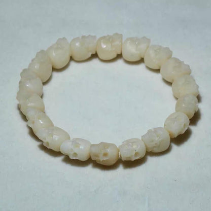 Handcrafted Tibetan Skull Mala Bracelet Reclaimed Yak Amulet Beads