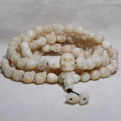 Handcrafted Tibetan Skull Mala Bracelet Reclaimed Yak Amulet Beads