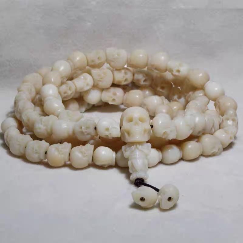 Handcrafted Tibetan Skull Mala Bracelet Reclaimed Yak Amulet Beads
