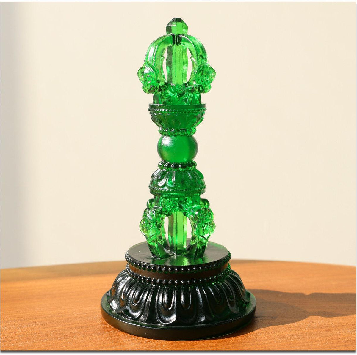 Liuli Vajra Pestle with Lotus Base, Chinese Buddhist Altar Decor, Colored Glaze Dorje Phurba, Feng Shui Meditation Ornament