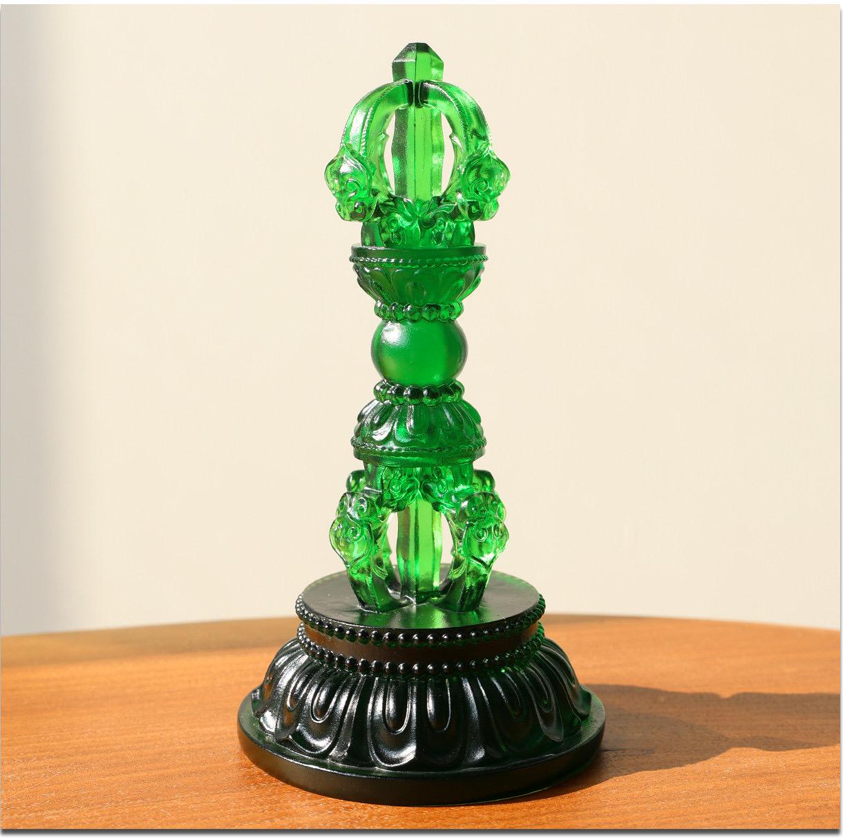 Liuli Vajra Pestle with Lotus Base, Chinese Buddhist Altar Decor, Colored Glaze Dorje Phurba, Feng Shui Meditation Ornament