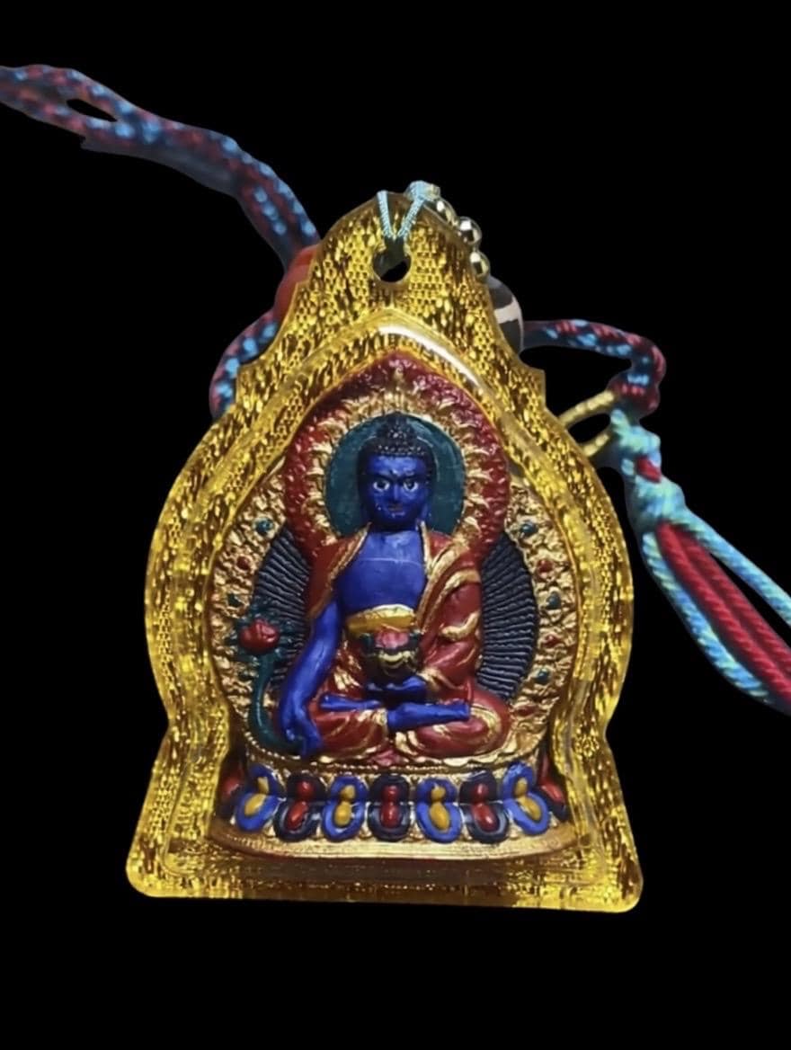 Handpainted Medicine Buddha Thangka Pendant, Mineral Pigment Tibetan Tsa Tsa Necklace, Buddhist Amulet Talisman Meditation Gift