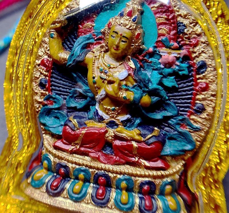 Hand Painted Manjushri Thangka Amulet, Mineral Pigment Tibetan Tsa-Tsa Pendant, Sacred Buddhist Jewelry, Zodiac Protector Talisman