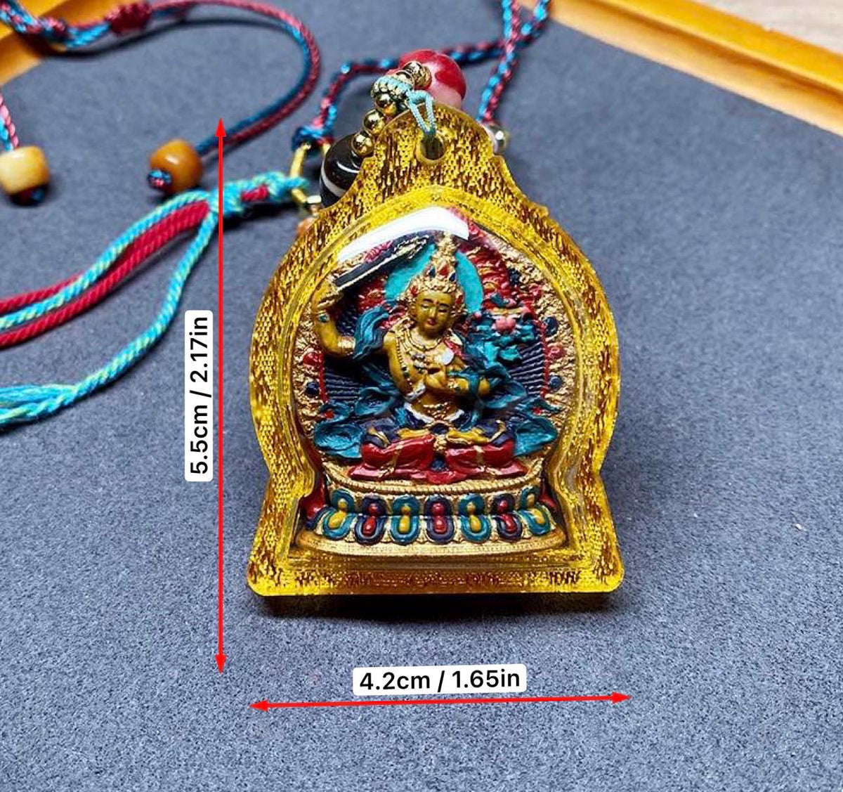 Hand Painted Manjushri Thangka Amulet, Mineral Pigment Tibetan Tsa-Tsa Pendant, Sacred Buddhist Jewelry, Zodiac Protector Talisman