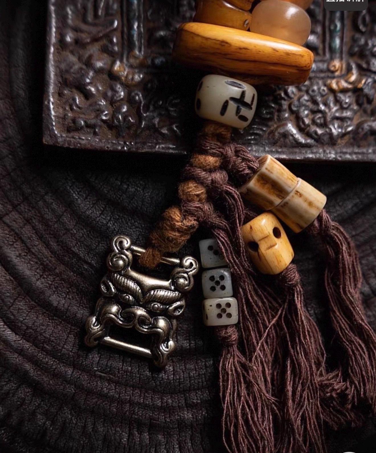 EverestArtStudios Tibetan Yak Bone Bracelet with Tassel, Skull Bone Mala Bracelet, Charnel Ground Inspired Buddhist Wrist Mala