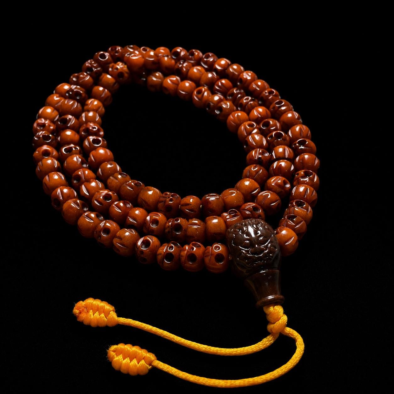 Tibetan Yak Bone Mala Beads 108, 10mm Oily Distressed Bone Bracelet, Carved Skull Charm Prayer Beads, Buddhist Meditation Necklace