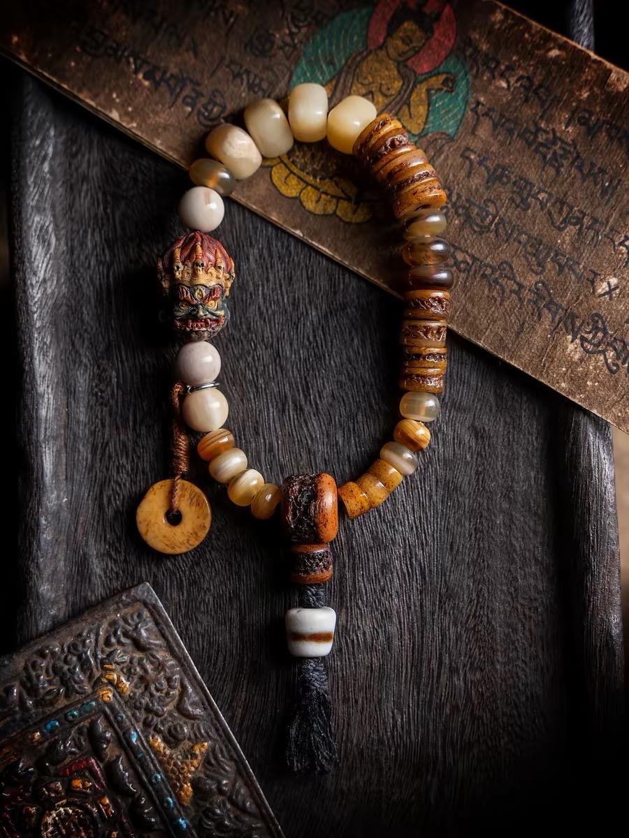 EverestArtStudiosReclaimed Yak Bracelet Tibetan Style Bone Beaded Bracelet Natural Camel Bone Jewelry Tribal Spiritual Bracelet Unisex