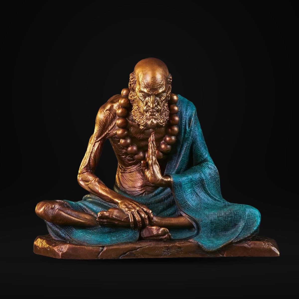 Meditierender Daruma Bodhidharma, Silber-Grau oder Patinagrün