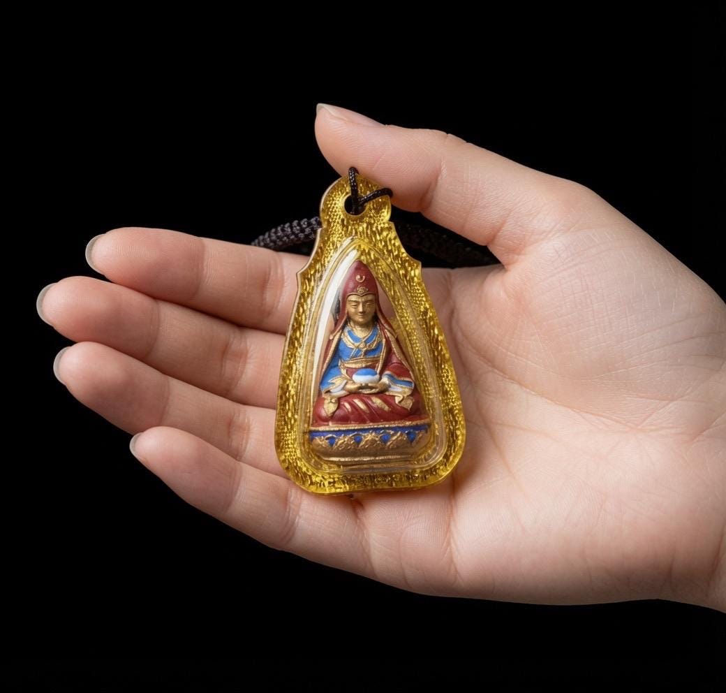 Hand-Painted Medicine Buddha Pendant Tibetan Tsa Tsa Necklace Mini Thangka Amulet Genuine Mineral Pigments Sacred Himalayan Spiritual Gift