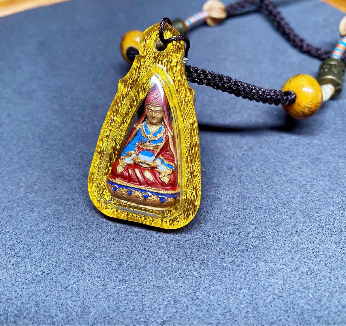 Hand-Painted Medicine Buddha Pendant Tibetan Tsa Tsa Necklace Mini Thangka Amulet Genuine Mineral Pigments Sacred Himalayan Spiritual Gift