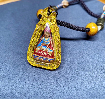 Hand-Painted Medicine Buddha Pendant Tibetan Tsa Tsa Necklace Mini Thangka Amulet Genuine Mineral Pigments Sacred Himalayan Spiritual Gift
